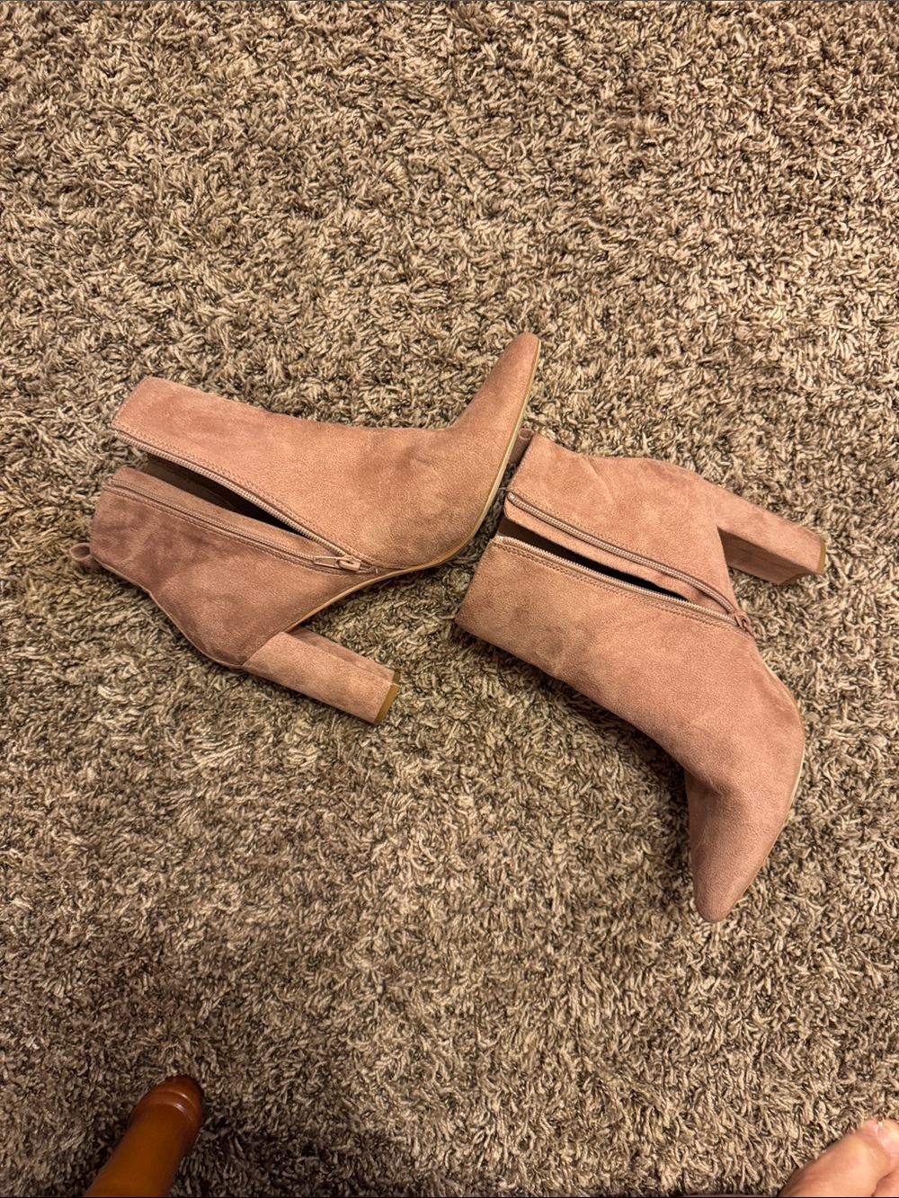 Women's Allegra K Beige Pink Tint Suede Pointed Toe Ankle Boots Size 10